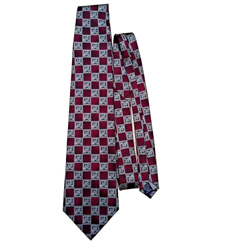 Stafford Geometric Italian Silk Tie Burgundy and Grey